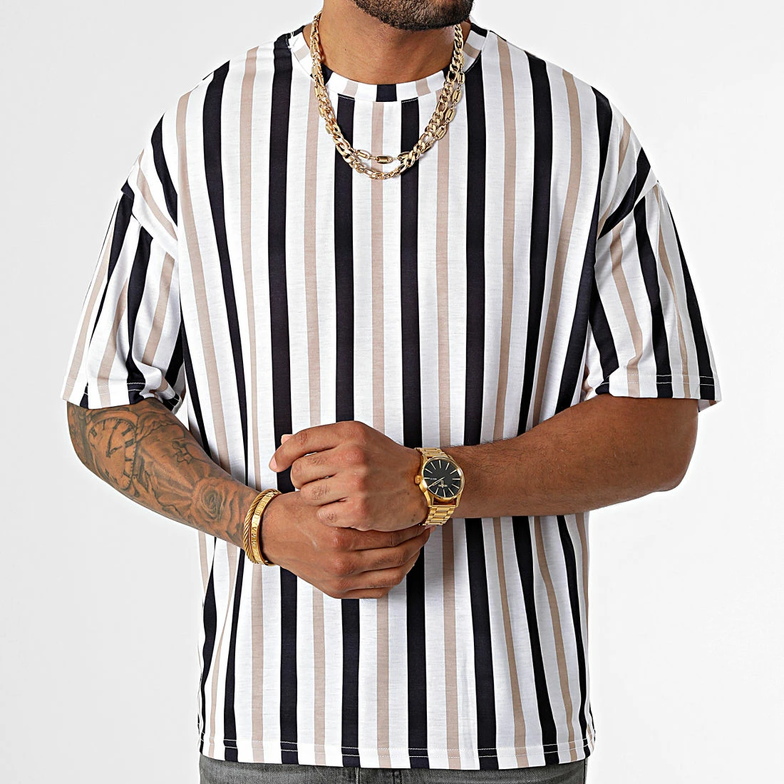 Coupon 😉 Tee 👚 Shirt Oversize Large A Rayures 2685 Noir Blanc Beige de LBO 🎁 3 Coupon 😉 Tee 👚 Shirt Oversize Large A Rayures 2685 Noir Blanc Beige de LBO 🎁