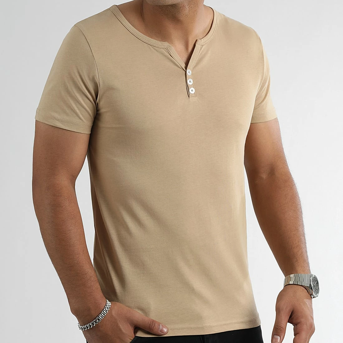 Remise 🔥 Tee 👚 Shirt Avec Boutons 2686 Beige de LBO 🌟 4 Remise 🔥 Tee 👚 Shirt Avec Boutons 2686 Beige de LBO 🌟 – Image 2