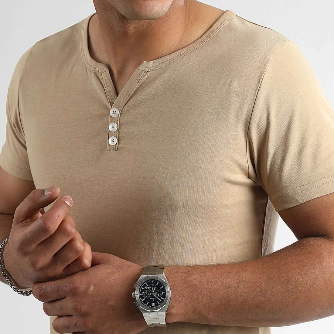 Remise 🔥 Tee 👚 Shirt Avec Boutons 2686 Beige de LBO 🌟 3 Remise 🔥 Tee 👚 Shirt Avec Boutons 2686 Beige de LBO 🌟