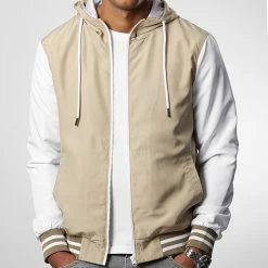 Bon marché 🧨 Veste Zippée Capuche Bicolore 0186 Beige Blanc de LBO 😉