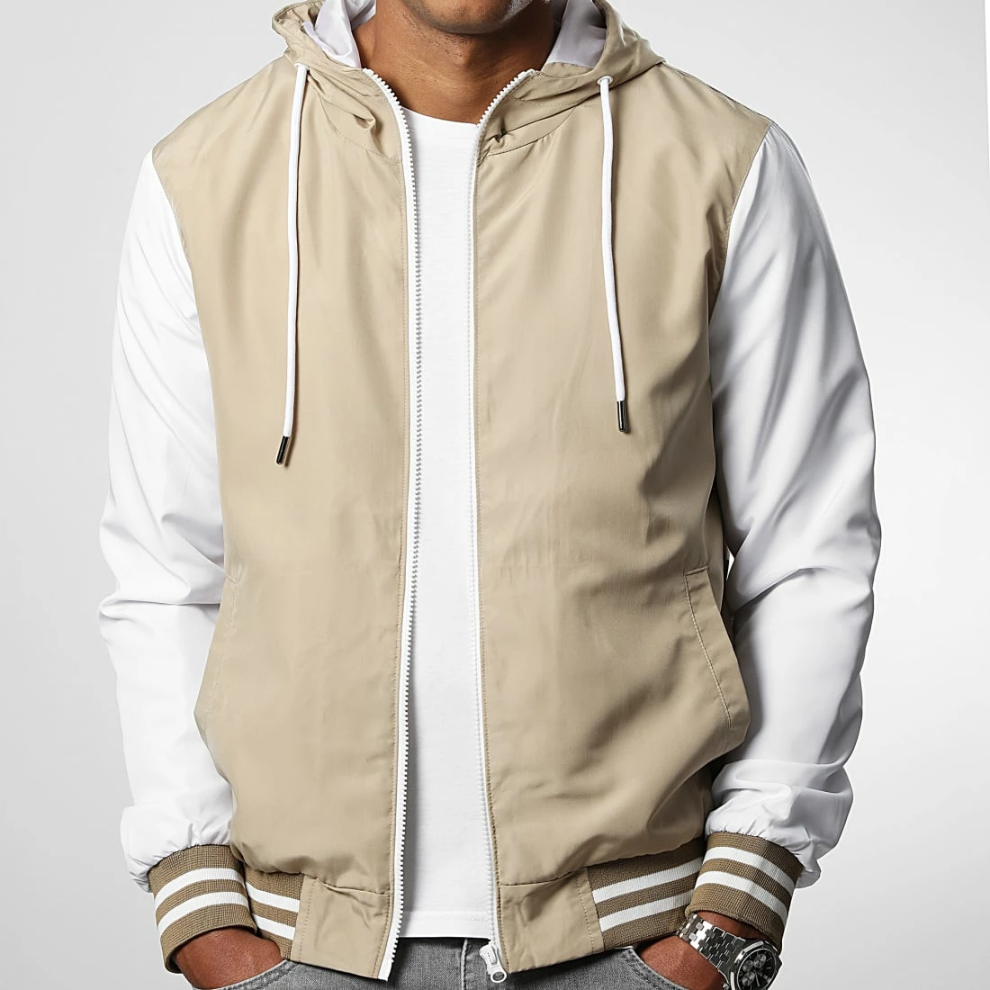 Bon marché 🧨 Veste Zippée Capuche Bicolore 0186 Beige Blanc de LBO 😉 3 Bon marché 🧨 Veste Zippée Capuche Bicolore 0186 Beige Blanc de LBO 😉