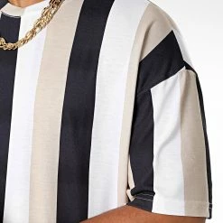 Sortie 🎉 Tee 👚 Shirt Oversize Large A Rayures 2691 Noir Blanc Beige de LBO 😉 -France LBO Soldes Boutique lbo 330056 SHALBO 2691 20220906T150643 02