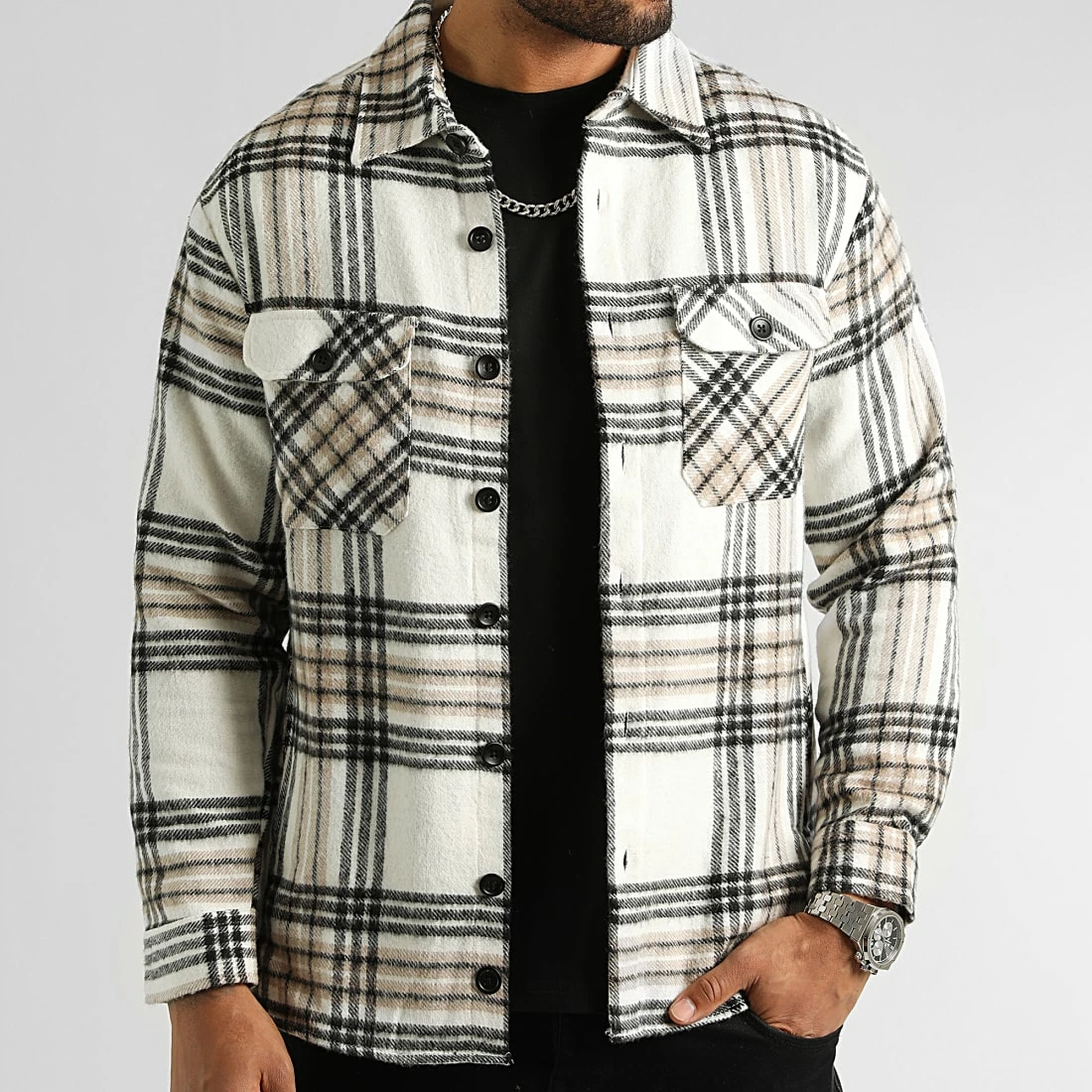 Coupon 🔥 Surchemise A Carreaux 2704 Beige Noir de LBO 🌟 3 Coupon 🔥 Surchemise A Carreaux 2704 Beige Noir de LBO 🌟