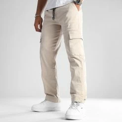 Sortie 😀 Pantalon Cargo Large Avec Poches 0096 Beige de LBO 🥰