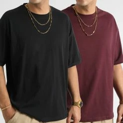 Bon marché 🎁 Lot de 2 Tee 👚 Shirts Oversize Large 2733 Bordeaux Noir de LBO 🧨