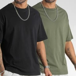 Tout neuf 🤩 Lot de 2 Tee 👕 Shirts Oversize Large 2734 Vert Kaki Noir de LBO 🎁