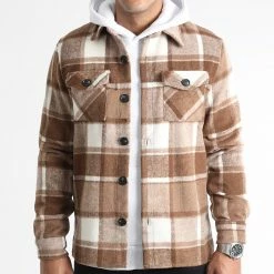 Sortie 🎉 Surchemise A Carreaux 0134 Camel Blanc de LBO 🎉