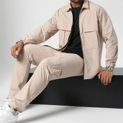 Grosses soldes ✔️ Ensemble Veste Zippée Et Pantalon Cargo 10701336 Beige de LBO 🧨