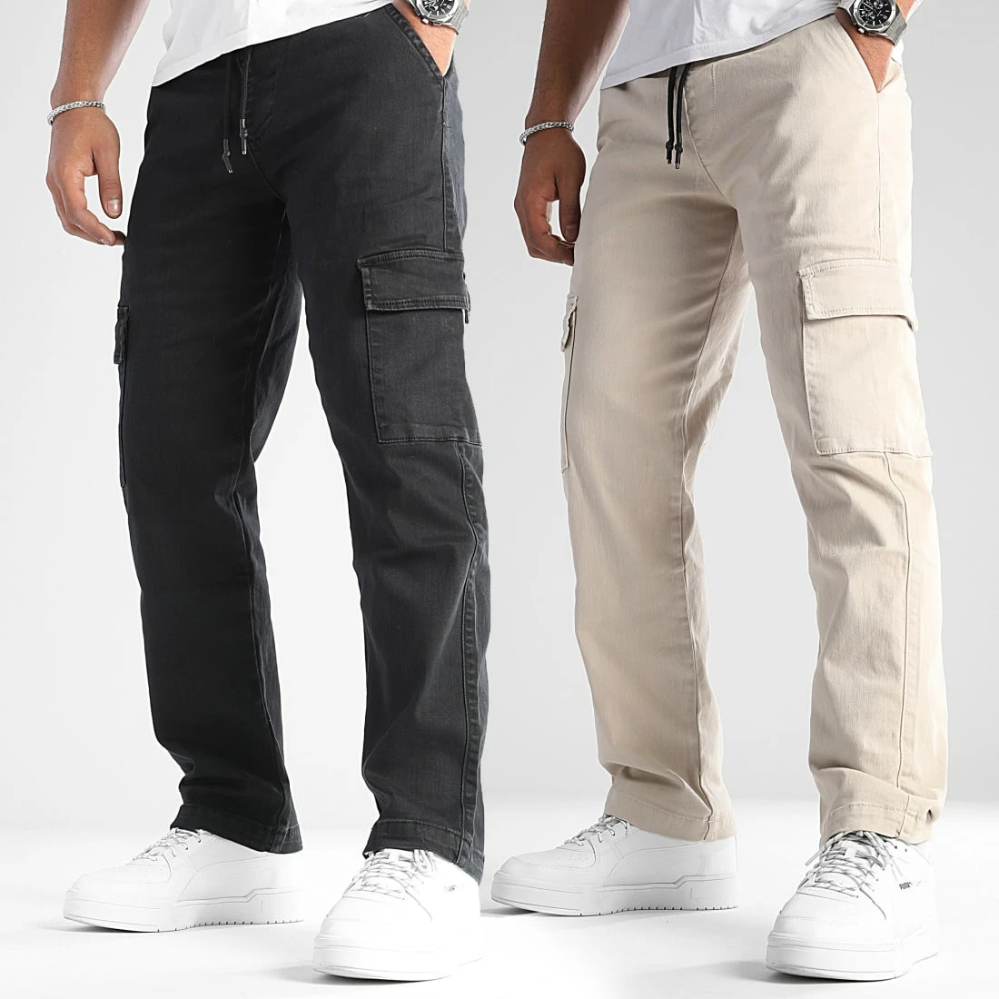 Nouveau ✨ Lot De 2 Pantalons Cargo 1070318 Noir Beige de LBO 🤩 3 Nouveau ✨ Lot De 2 Pantalons Cargo 1070318 Noir Beige de LBO 🤩