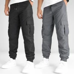 Vente flash 🔥 Lot De 2 Pantalons Cargo 10701336 Gris Anthracite Noir de LBO 👍