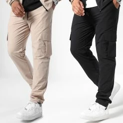 Coupon 🛒 Lot De 2 Pantalons Cargo 10701336 Noir Beige de LBO 🎉