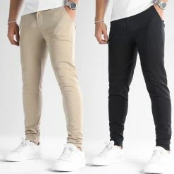 Budget ⌛ Lot De 2 Pantalons Chino Skinny 1353 1355 Beige Noir de LBO 💯