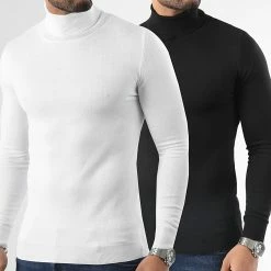 Grosses soldes ⌛ Lot De 2 Pulls Col Roulé 1006 Noir Beige de LBO ⭐